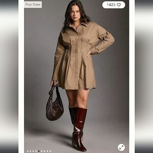 Anthropologie Pilcro Pintuck khaki fall Mini Shirt Dress long sleeves size 2X